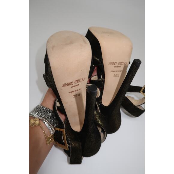 Jimmy Choo Metallic Louisa Peep Toe Strappy Platform Heel Sandals Gold Size 36.5 - Picture 5 of 10